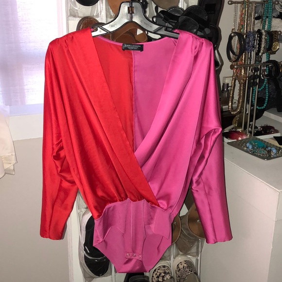 zara two tone crossover bodysuit